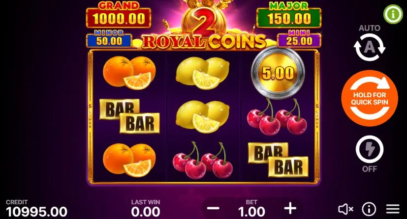 Характеристики грального автомата Royal Coins 2: Hold and Win
